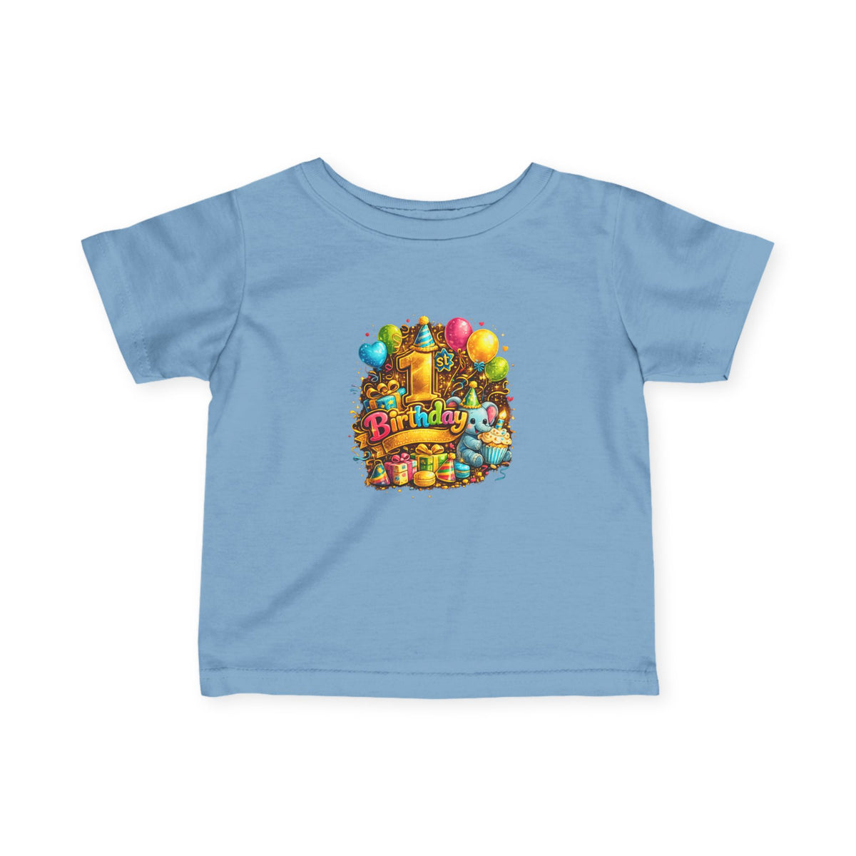 Infant Birthday Tee — Colorful Balloons & Cake Baby T‑Shirt