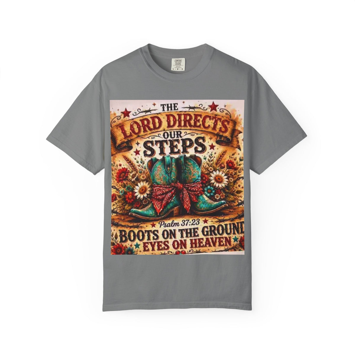 Christian Cowboy Boots T‑Shirt — “The Lord Directs Our Steps” Psalm 37:23 Inspirational Tee