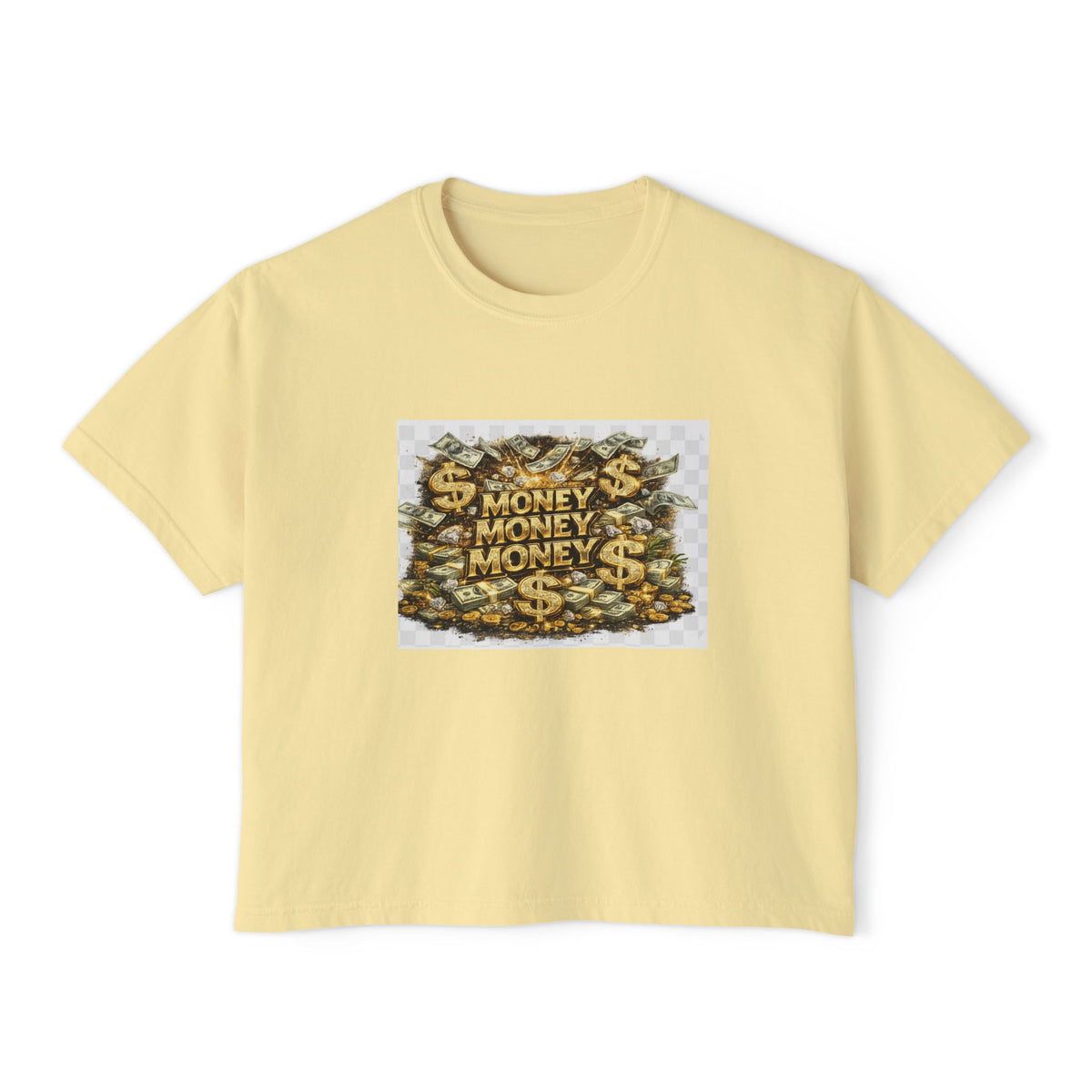 Money Stack Women's Boxy Tee — Graphic 'MONEY' Dollar Sign Design