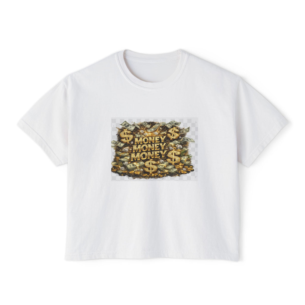 Money Stack Women's Boxy Tee — Graphic 'MONEY' Dollar Sign Design