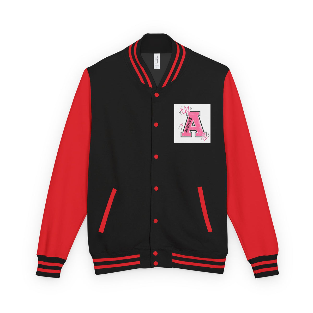 Achieve Varsity Jacket — Pink Letterman Jacket with 'Achieve' Back Design