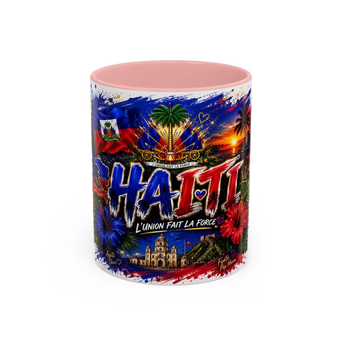 Haiti Coffee Mug — L'Union Fait La Force Colorful Island Art (11/15oz)