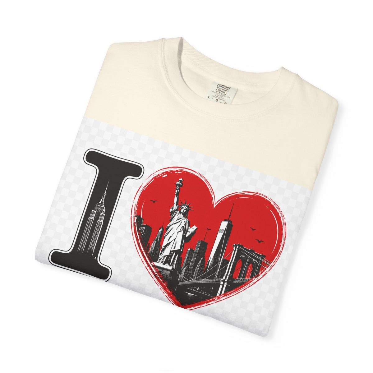 I  NY Skyline T-Shirt — New York City Souvenir Tee with Statue of Liberty & Taxi Design