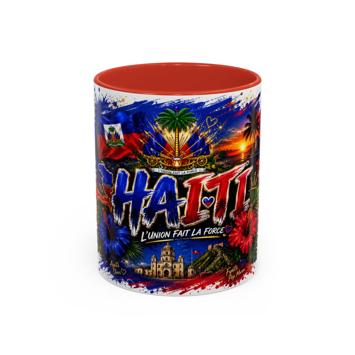 Haiti Coffee Mug — L'Union Fait La Force Colorful Island Art (11/15oz)