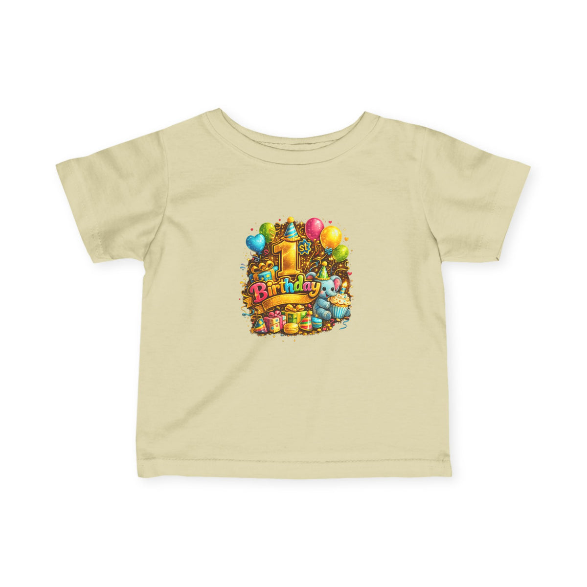 Infant Birthday Tee — Colorful Balloons & Cake Baby T‑Shirt