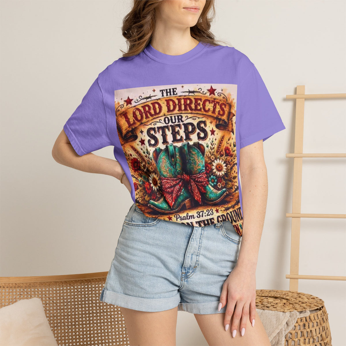 Christian Cowboy Boots T‑Shirt — “The Lord Directs Our Steps” Psalm 37:23 Inspirational Tee