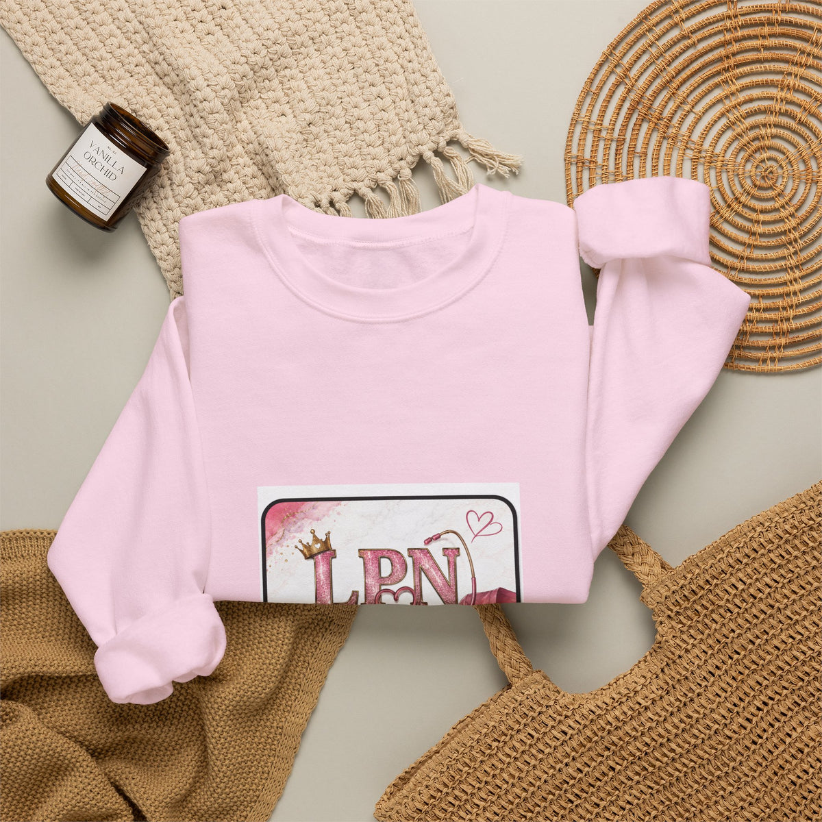 Crewneck Sweatshirt — Pink 'LPN' Nurse Pride Graphic