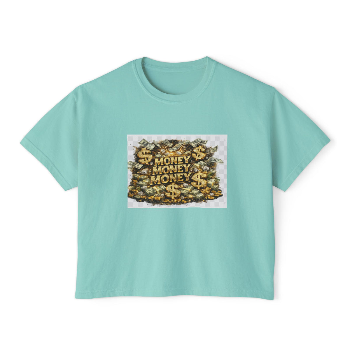 Money Stack Women's Boxy Tee — Graphic 'MONEY' Dollar Sign Design