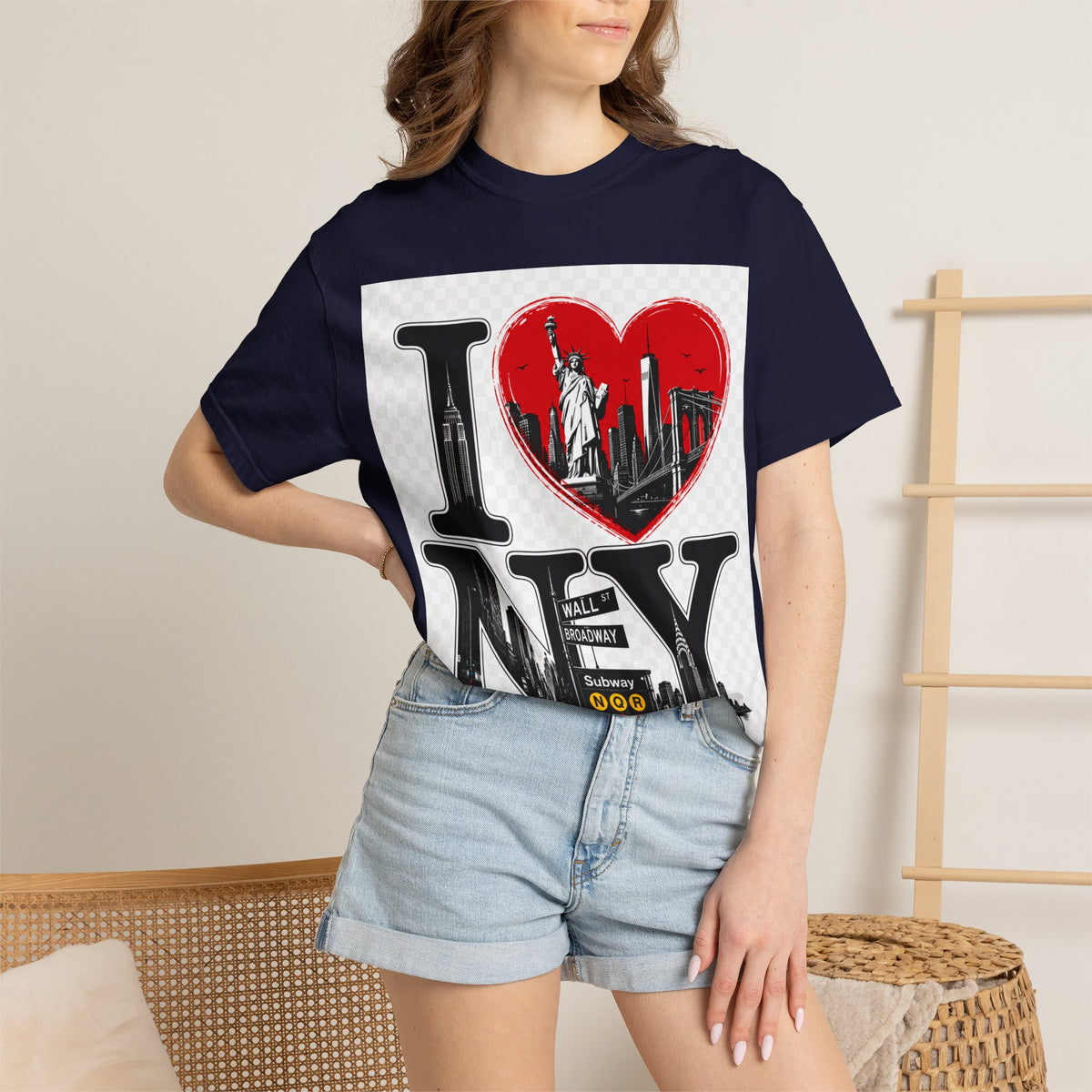 I  NY Skyline T-Shirt — New York City Souvenir Tee with Statue of Liberty & Taxi Design
