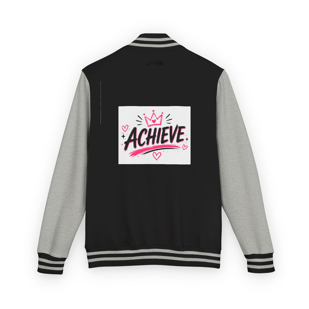Achieve Varsity Jacket — Pink Letterman Jacket with 'Achieve' Back Design