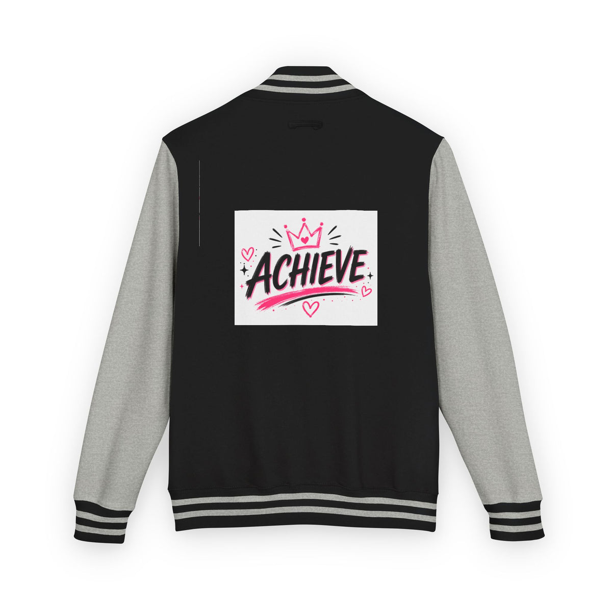 Achieve Varsity Jacket — Pink Letterman Jacket with 'Achieve' Back Design