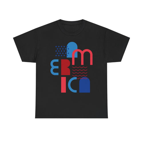America Retro Typography Tee - Red, White & Blue Patriotic T-Shirt