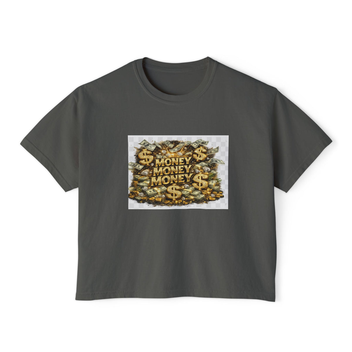 Money Stack Women's Boxy Tee — Graphic 'MONEY' Dollar Sign Design