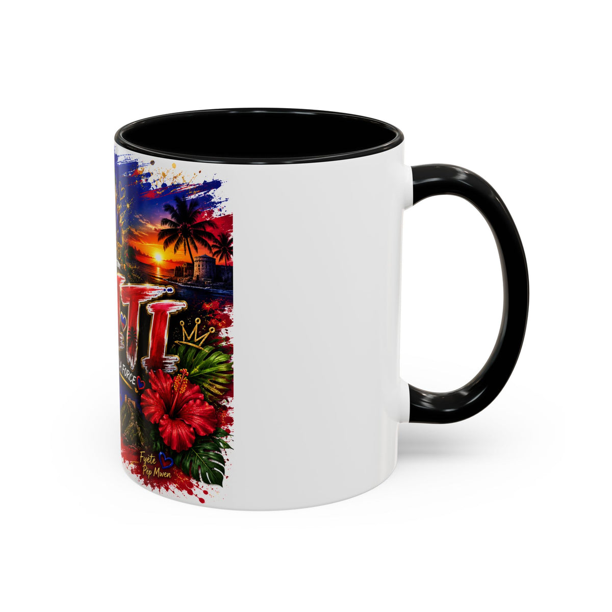Haiti Coffee Mug — L'Union Fait La Force Colorful Island Art (11/15oz)