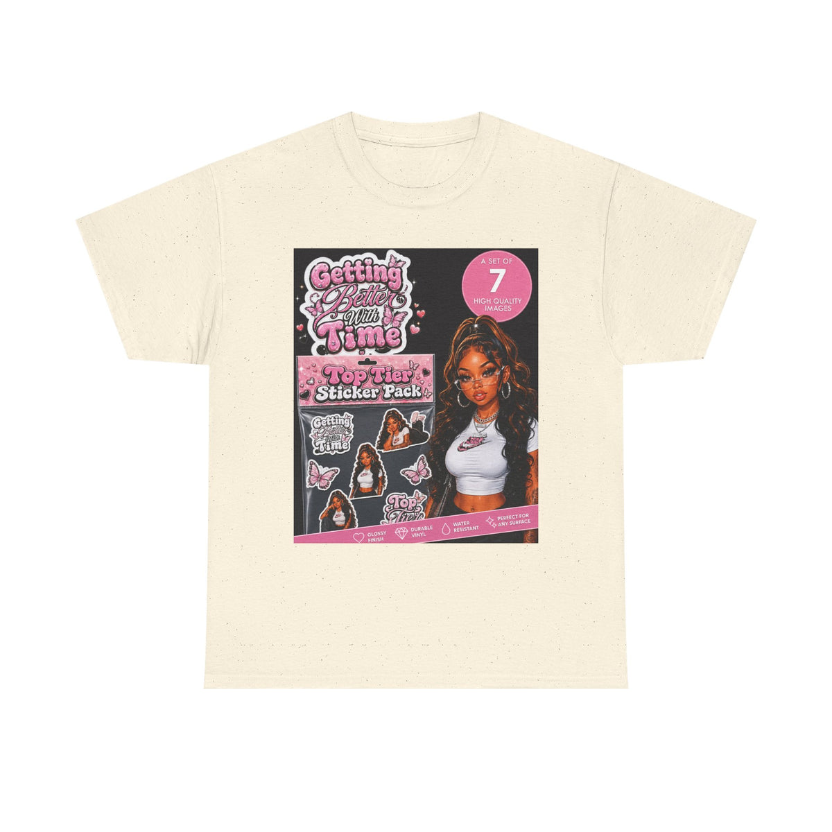 Getting That Glow Girl Sticker Pack Tee — Retro Pink Aesthetic Graphic Tee