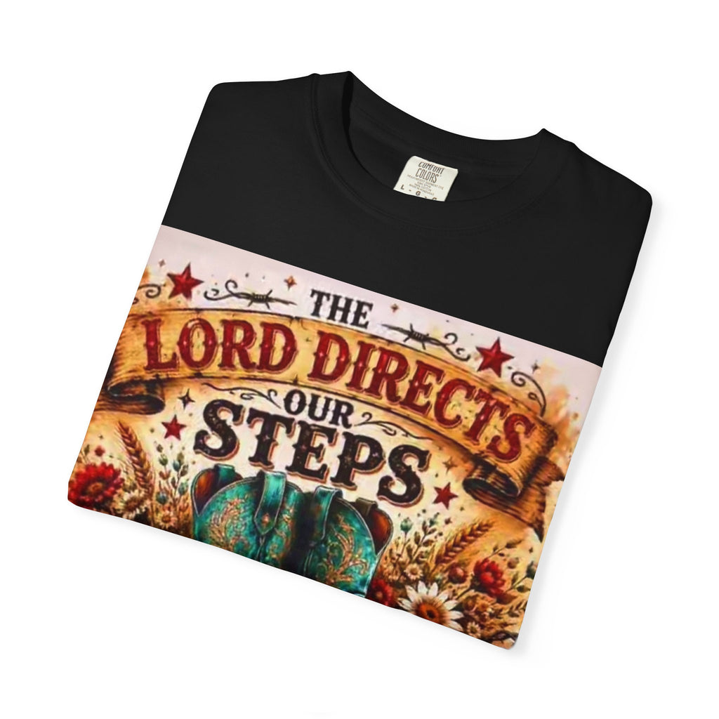 Christian Cowboy Boots T‑Shirt — “The Lord Directs Our Steps” Psalm 37:23 Inspirational Tee