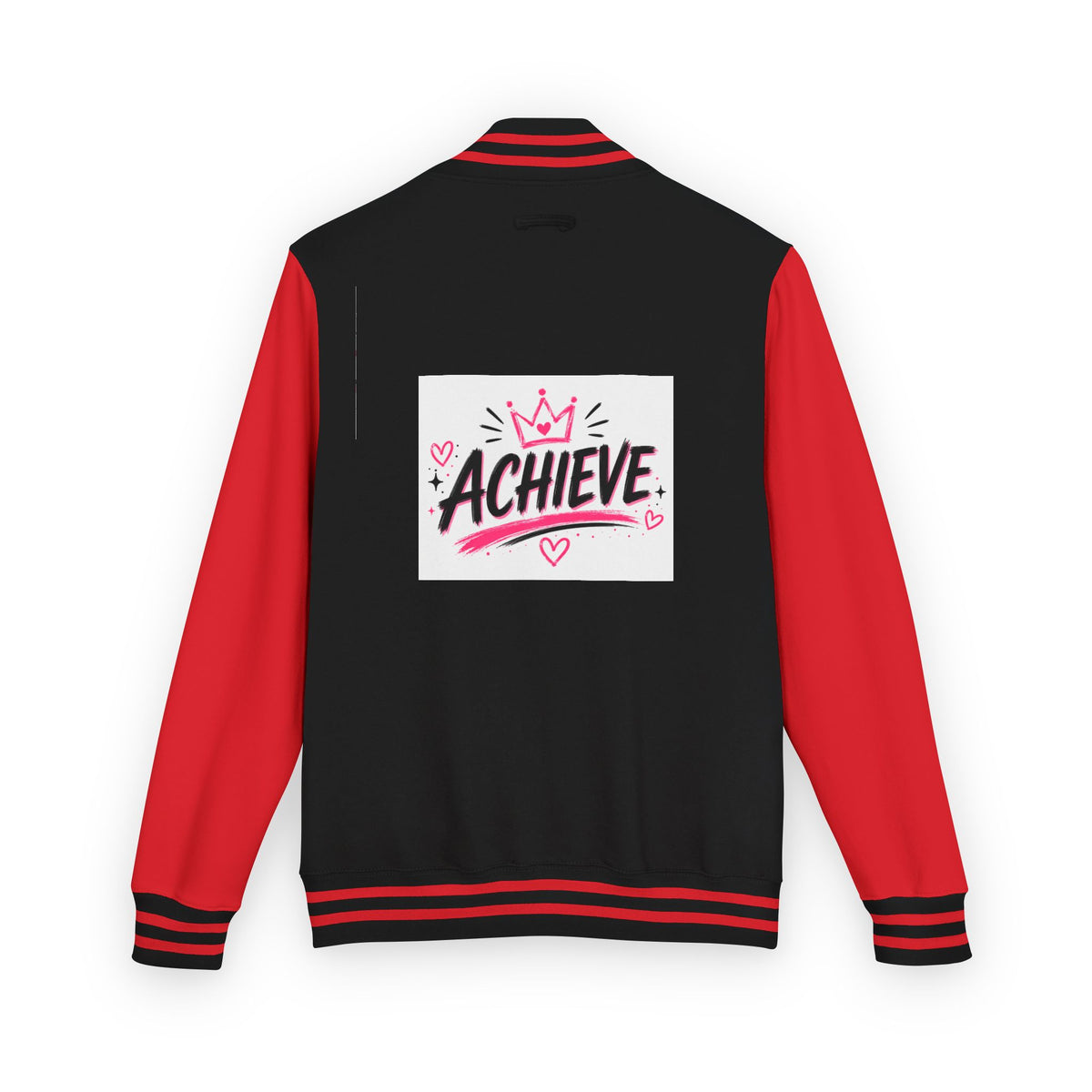 Achieve Varsity Jacket — Pink Letterman Jacket with 'Achieve' Back Design