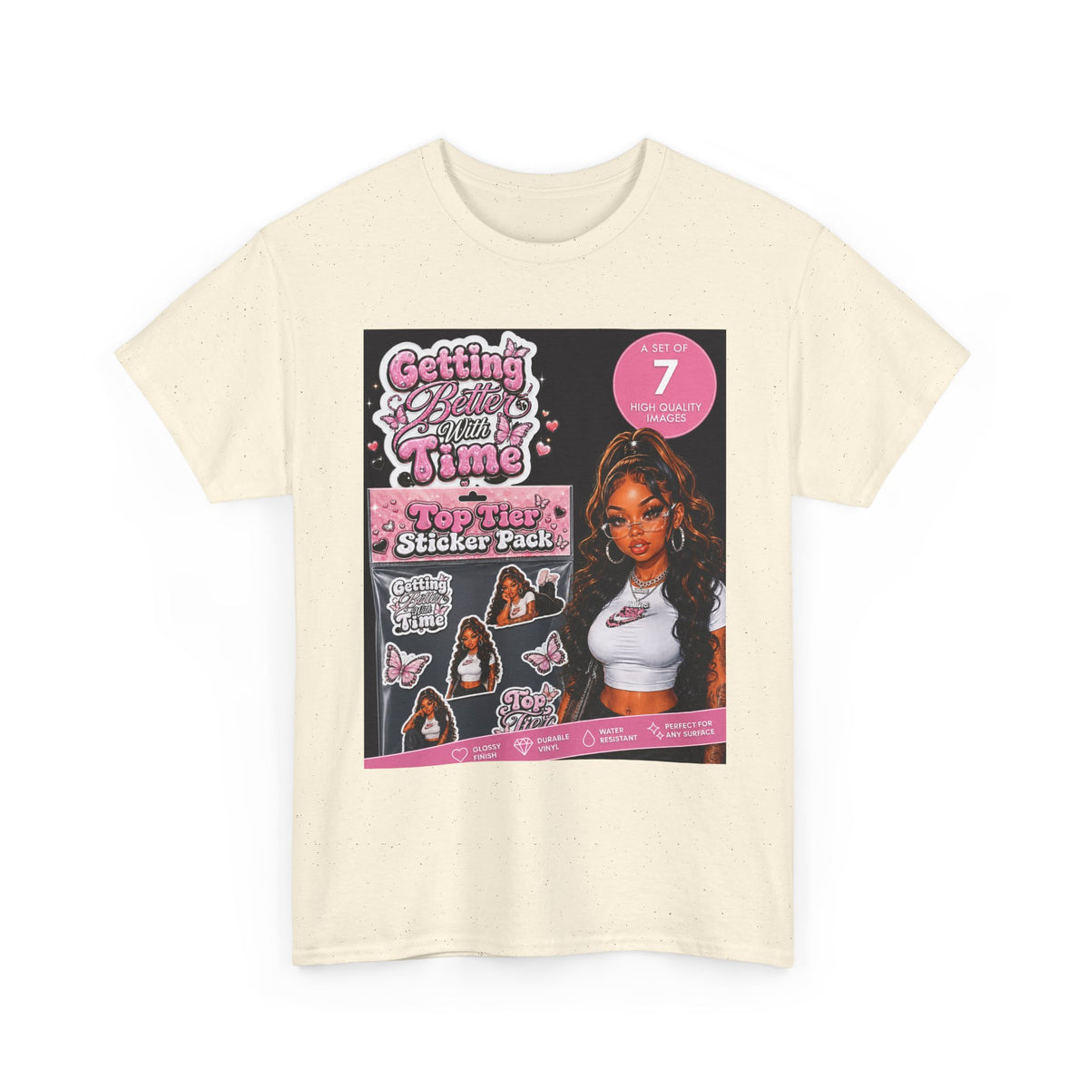 Getting That Glow Girl Sticker Pack Tee — Retro Pink Aesthetic Graphic Tee