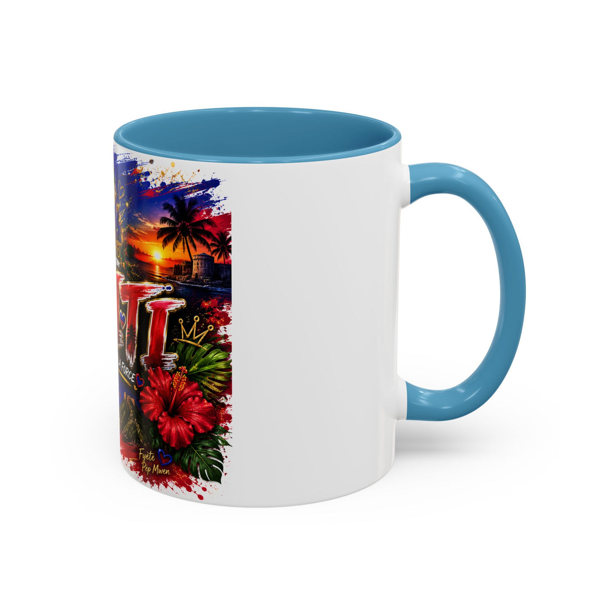 Haiti Coffee Mug — L'Union Fait La Force Colorful Island Art (11/15oz)