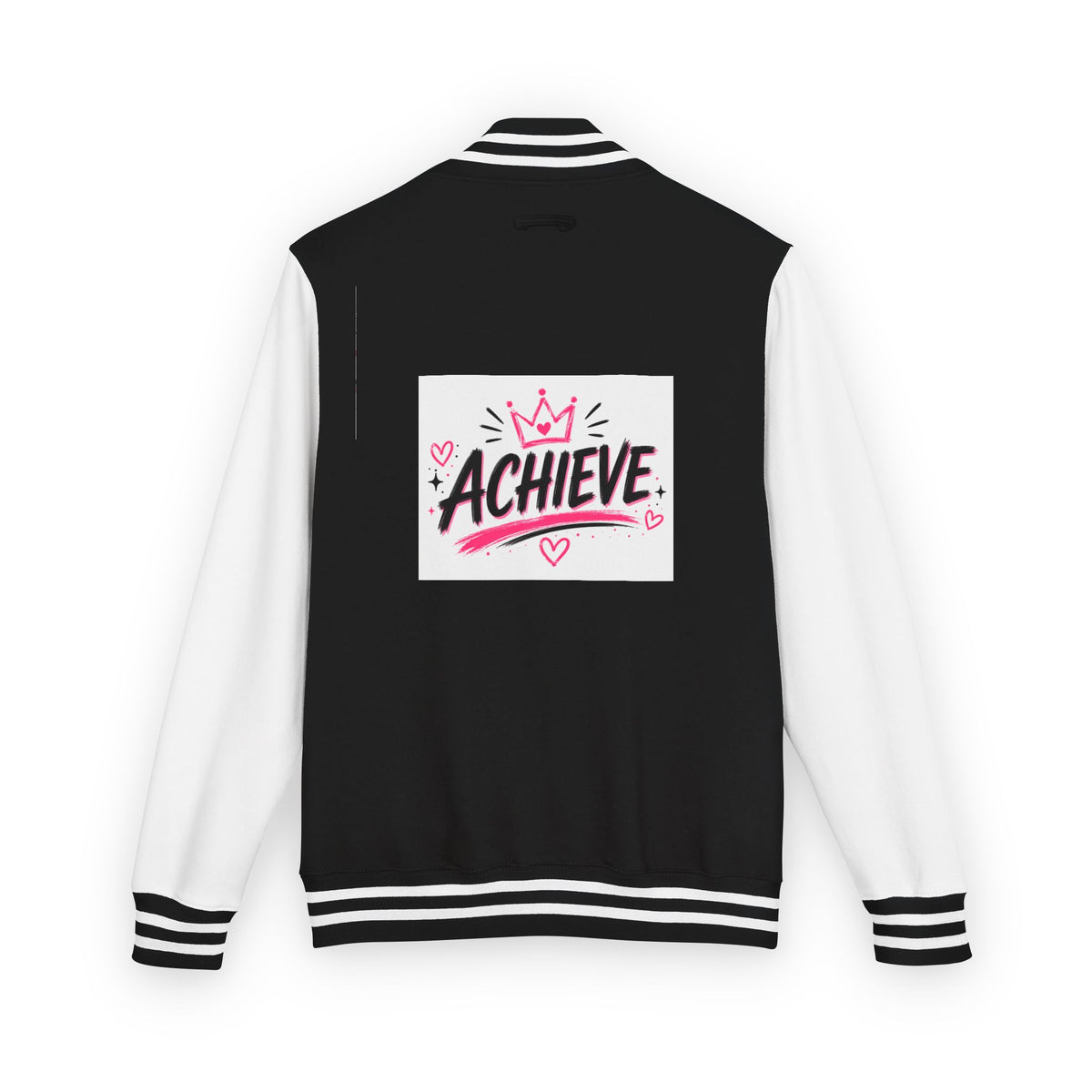 Achieve Varsity Jacket — Pink Letterman Jacket with 'Achieve' Back Design