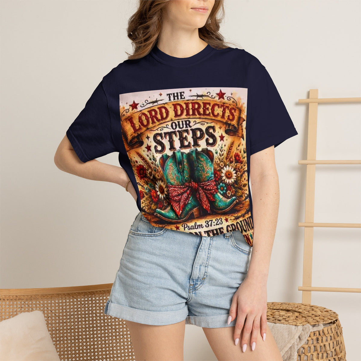 Christian Cowboy Boots T‑Shirt — “The Lord Directs Our Steps” Psalm 37:23 Inspirational Tee