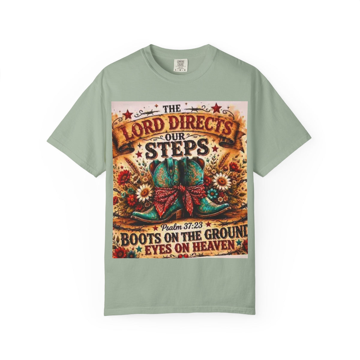 Christian Cowboy Boots T‑Shirt — “The Lord Directs Our Steps” Psalm 37:23 Inspirational Tee