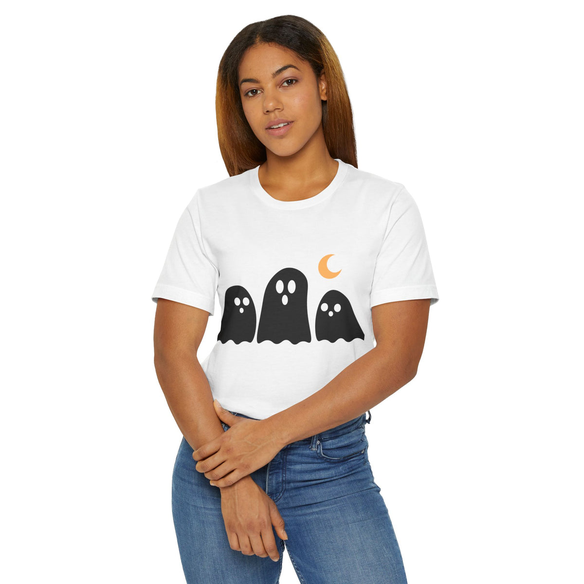 Halloween Ghosts T-Shirt — Cute Trio Ghosts with Crescent Moon