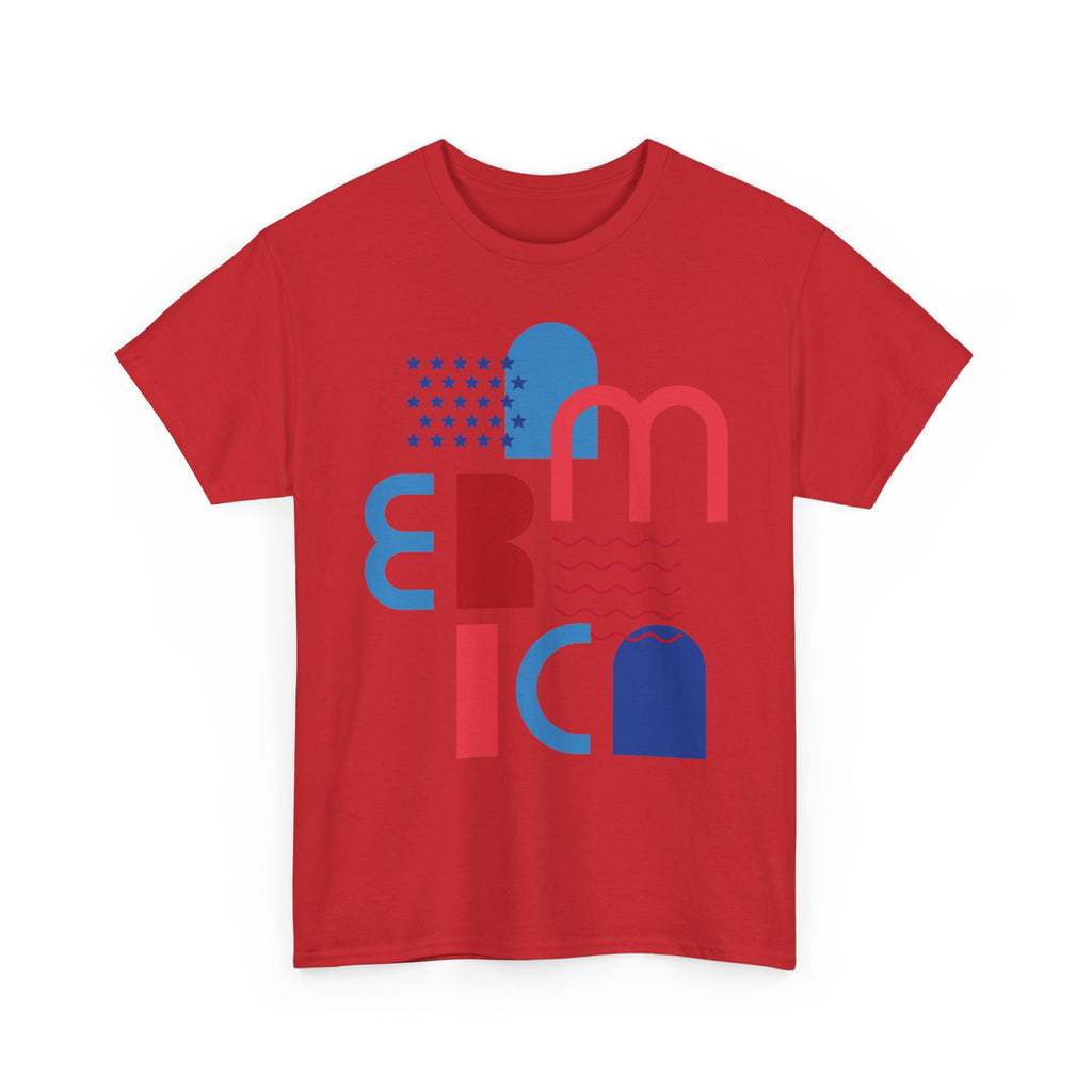 America Retro Typography Tee - Red, White & Blue Patriotic T-Shirt