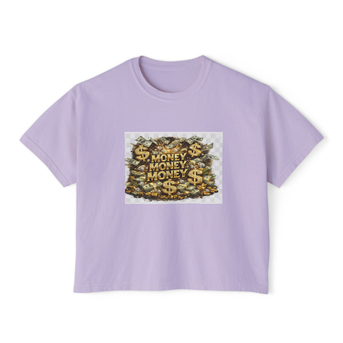 Money Stack Women's Boxy Tee — Graphic 'MONEY' Dollar Sign Design