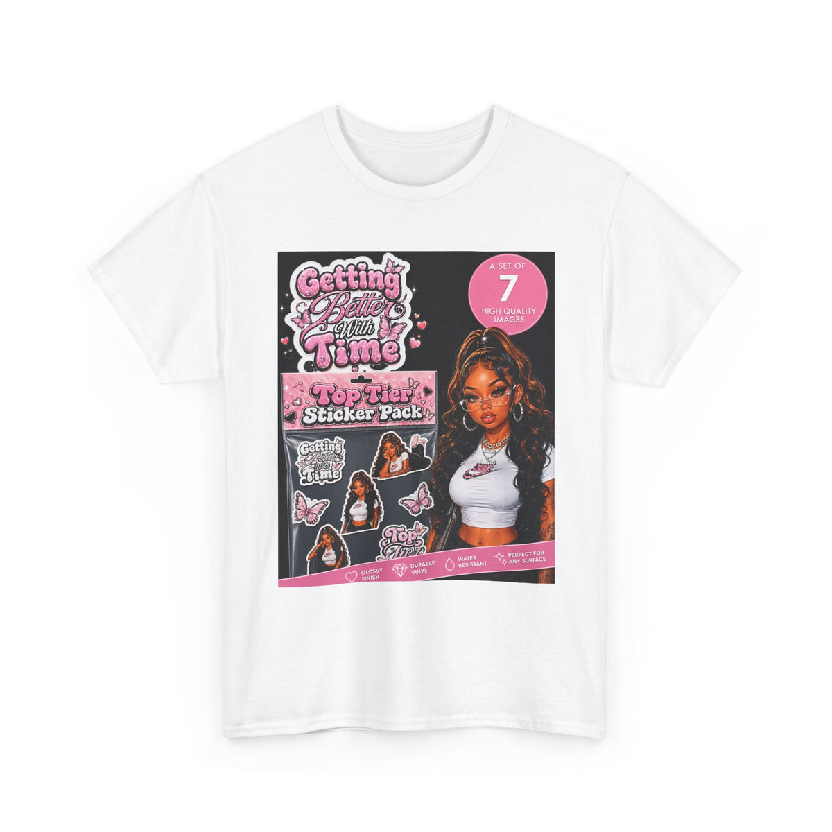 Getting That Glow Girl Sticker Pack Tee — Retro Pink Aesthetic Graphic Tee