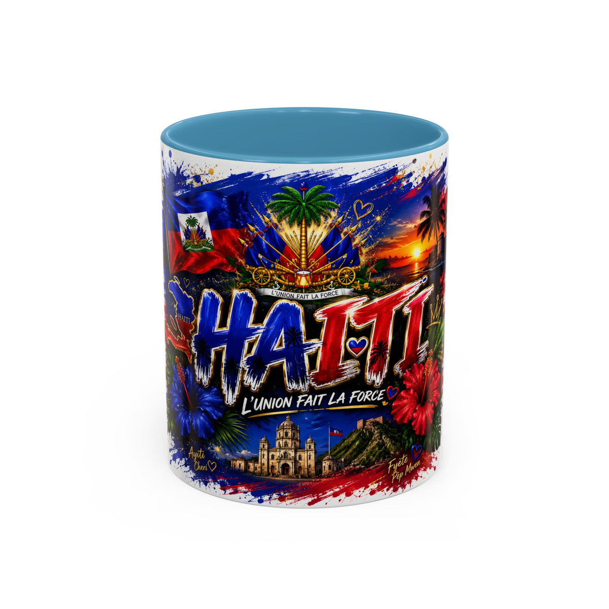 Haiti Coffee Mug — L'Union Fait La Force Colorful Island Art (11/15oz)