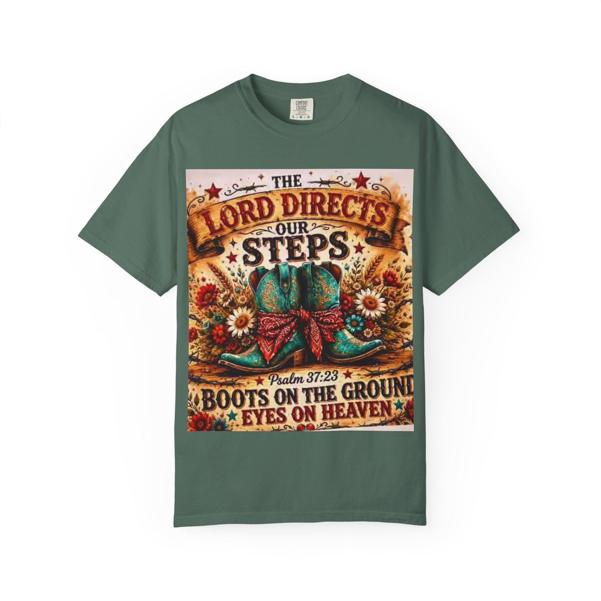 Christian Cowboy Boots T‑Shirt — “The Lord Directs Our Steps” Psalm 37:23 Inspirational Tee