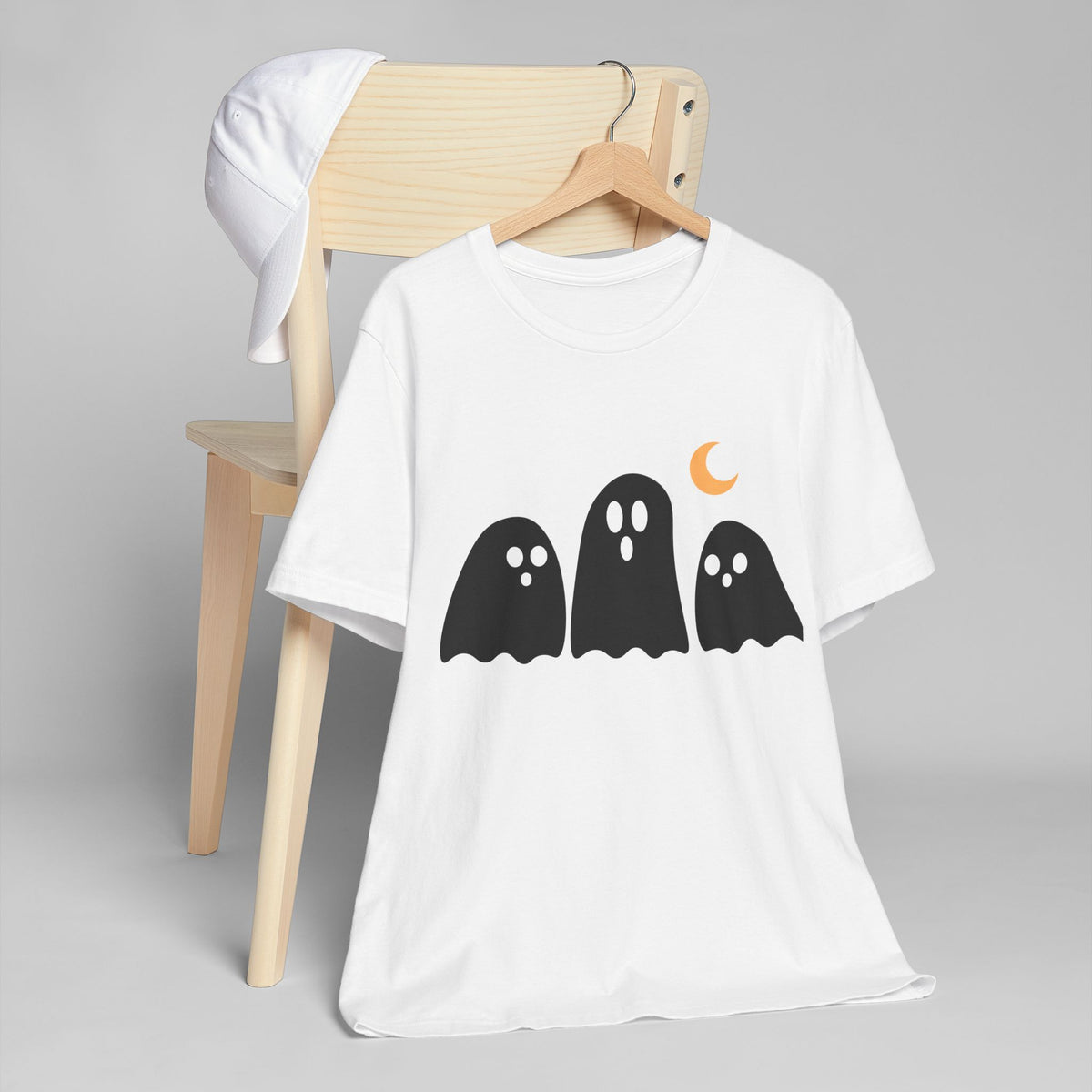 Halloween Ghosts T-Shirt — Cute Trio Ghosts with Crescent Moon