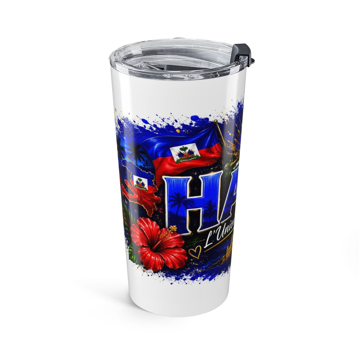 Haiti 20oz Travel Tumbler – Haitian Flag Crest & Floral Pride Design