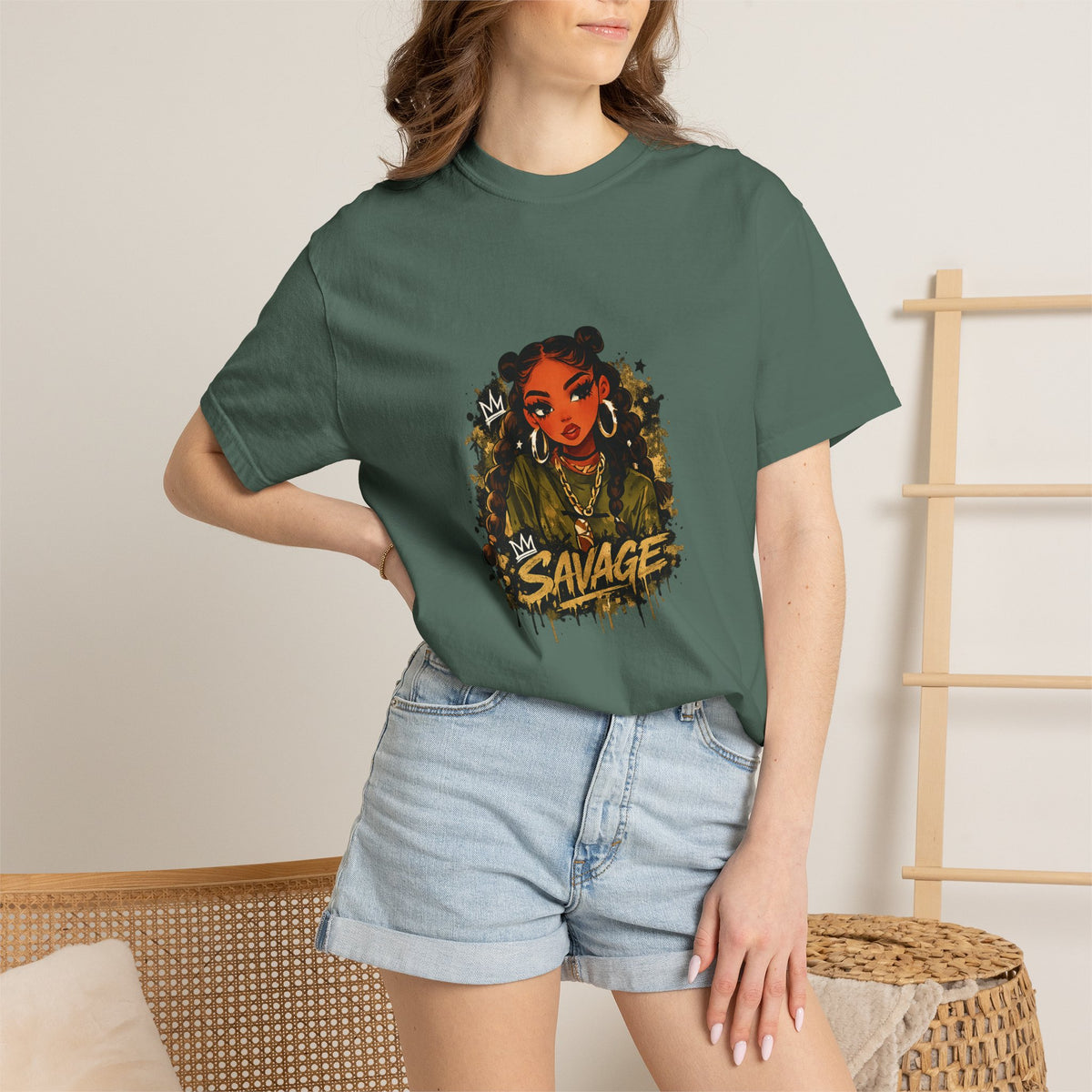Savage Street Art T‑Shirt — Bold Graphic Female Portrait Tee