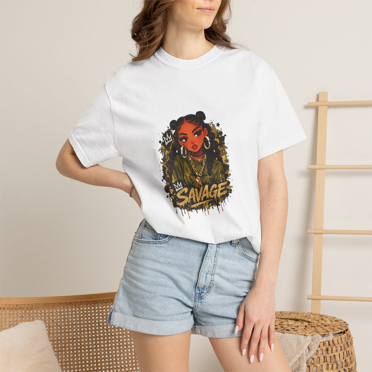 Savage Street Art T‑Shirt — Bold Graphic Female Portrait Tee
