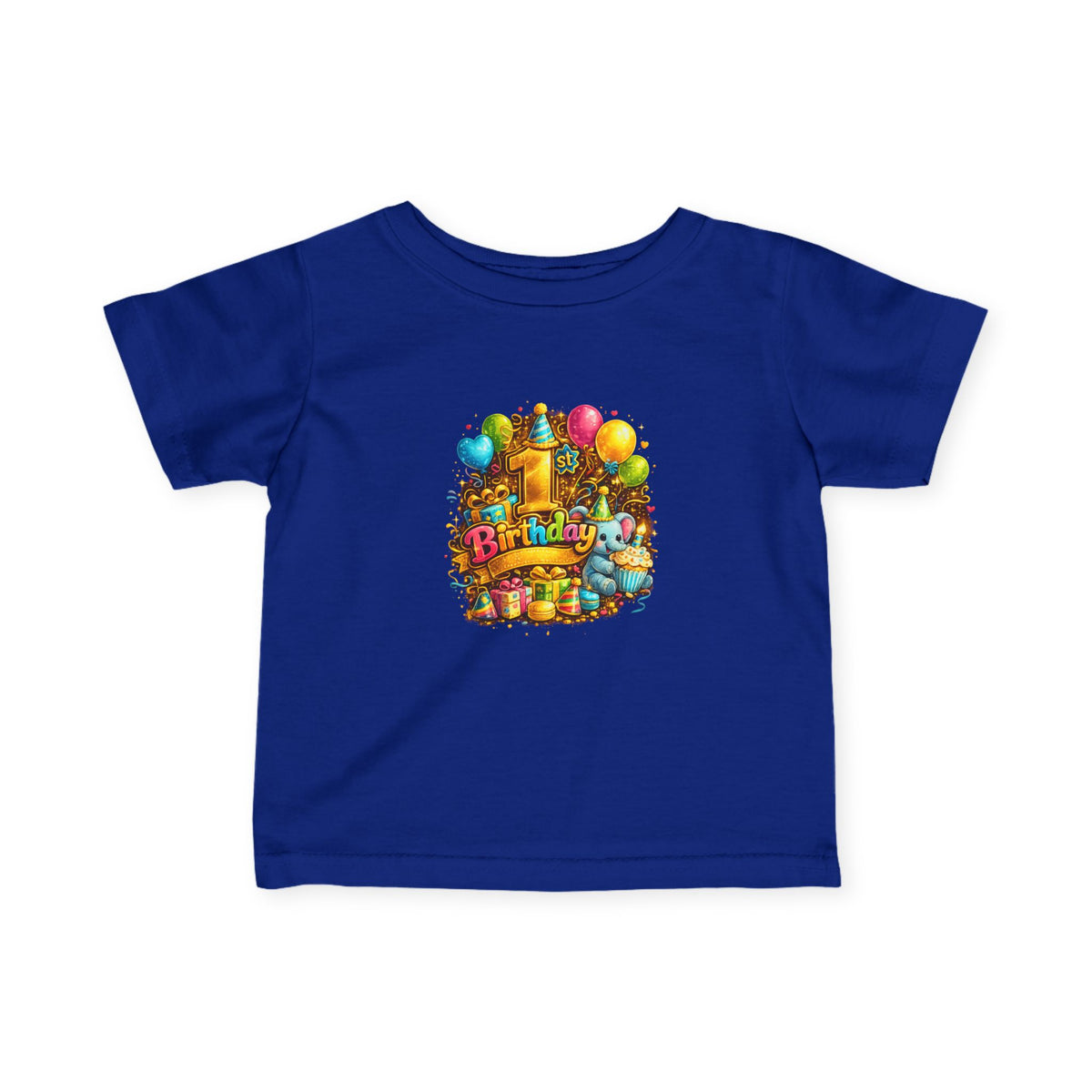 Infant Birthday Tee — Colorful Balloons & Cake Baby T‑Shirt