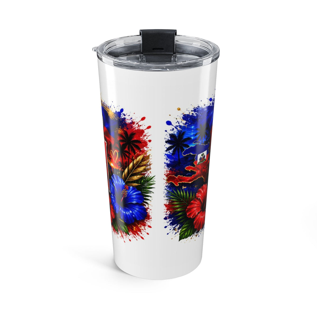 Haiti 20oz Travel Tumbler – Haitian Flag Crest & Floral Pride Design