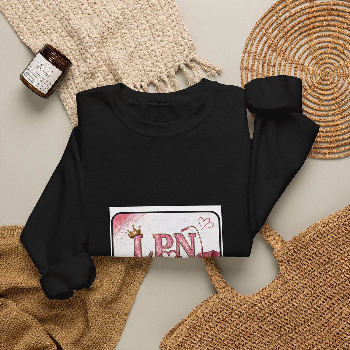 Crewneck Sweatshirt — Pink 'LPN' Nurse Pride Graphic