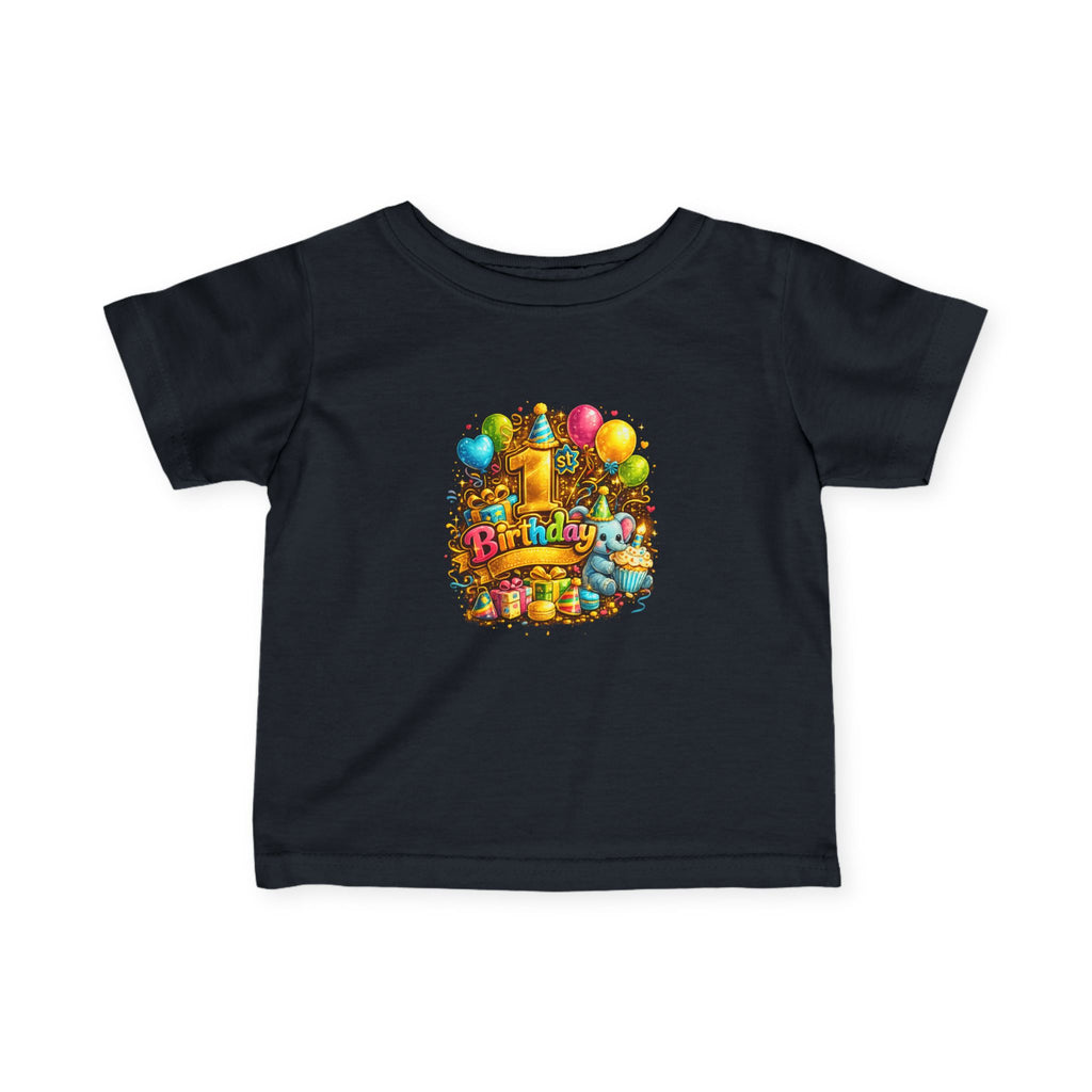 Infant Birthday Tee — Colorful Balloons & Cake Baby T‑Shirt