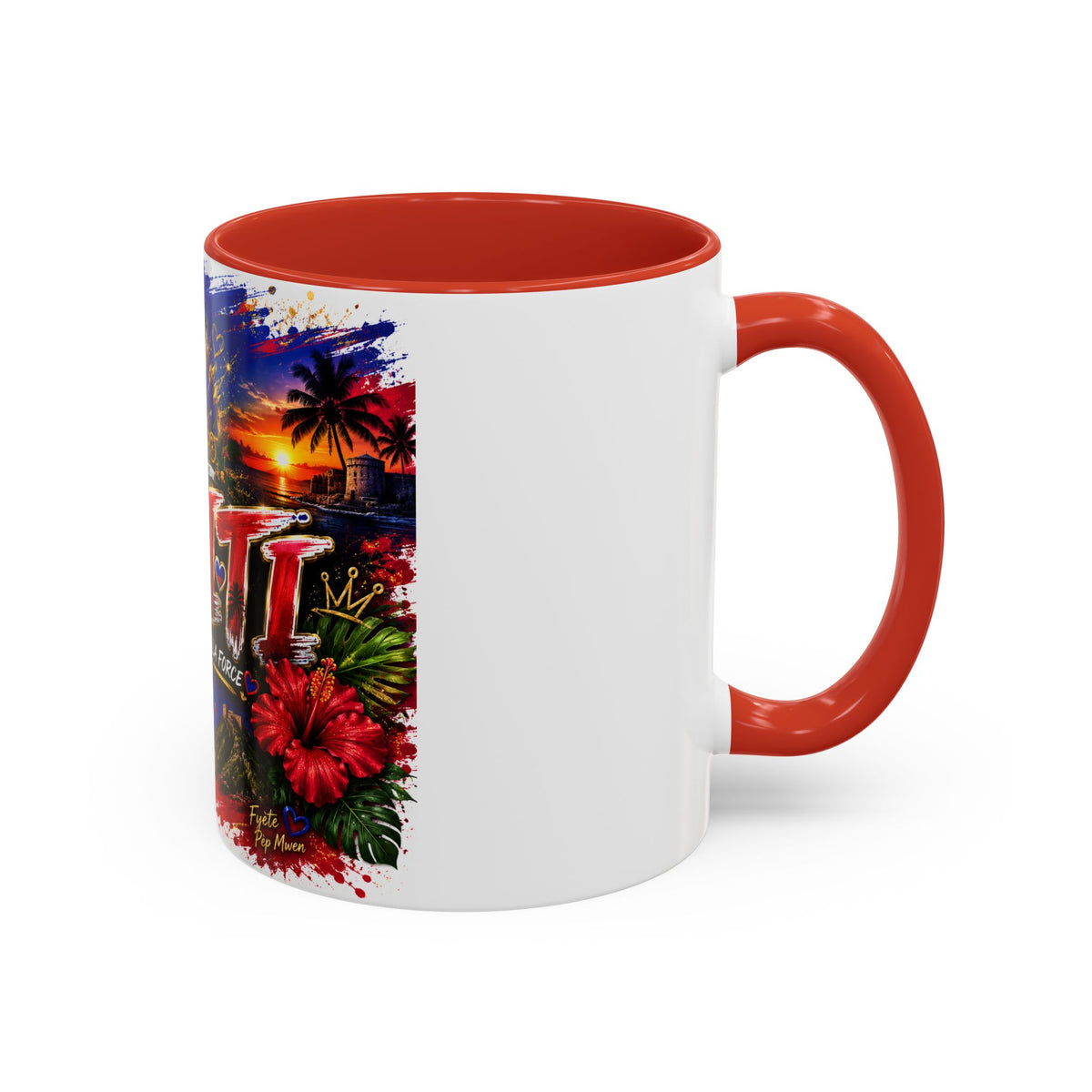 Haiti Coffee Mug — L'Union Fait La Force Colorful Island Art (11/15oz)