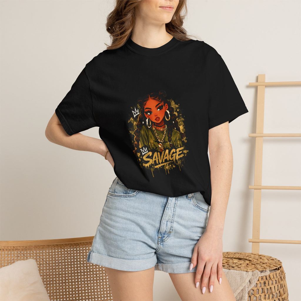 Savage Street Art T‑Shirt — Bold Graphic Female Portrait Tee