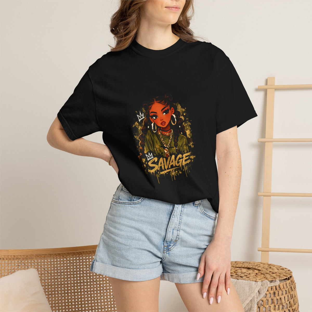 Savage Street Art T‑Shirt — Bold Graphic Female Portrait Tee