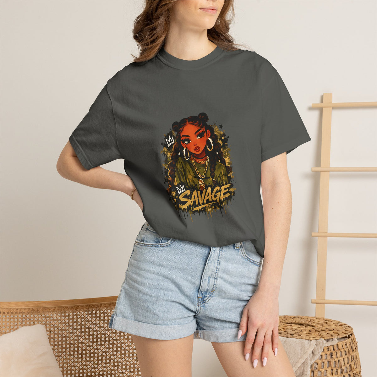 Savage Street Art T‑Shirt — Bold Graphic Female Portrait Tee