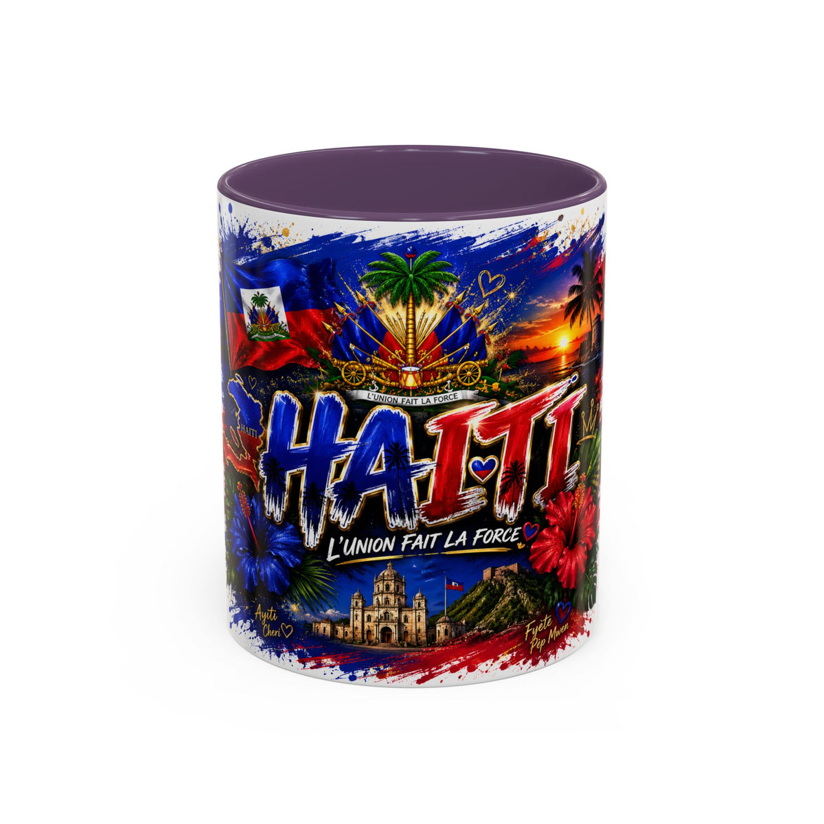 Haiti Coffee Mug — L'Union Fait La Force Colorful Island Art (11/15oz)