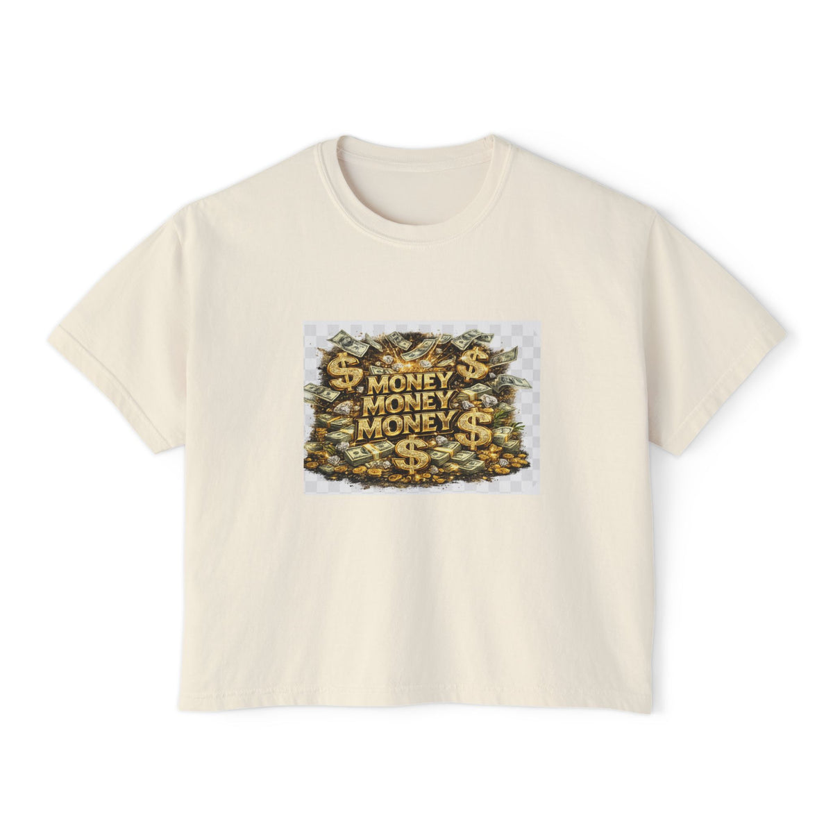 Money Stack Women's Boxy Tee — Graphic 'MONEY' Dollar Sign Design