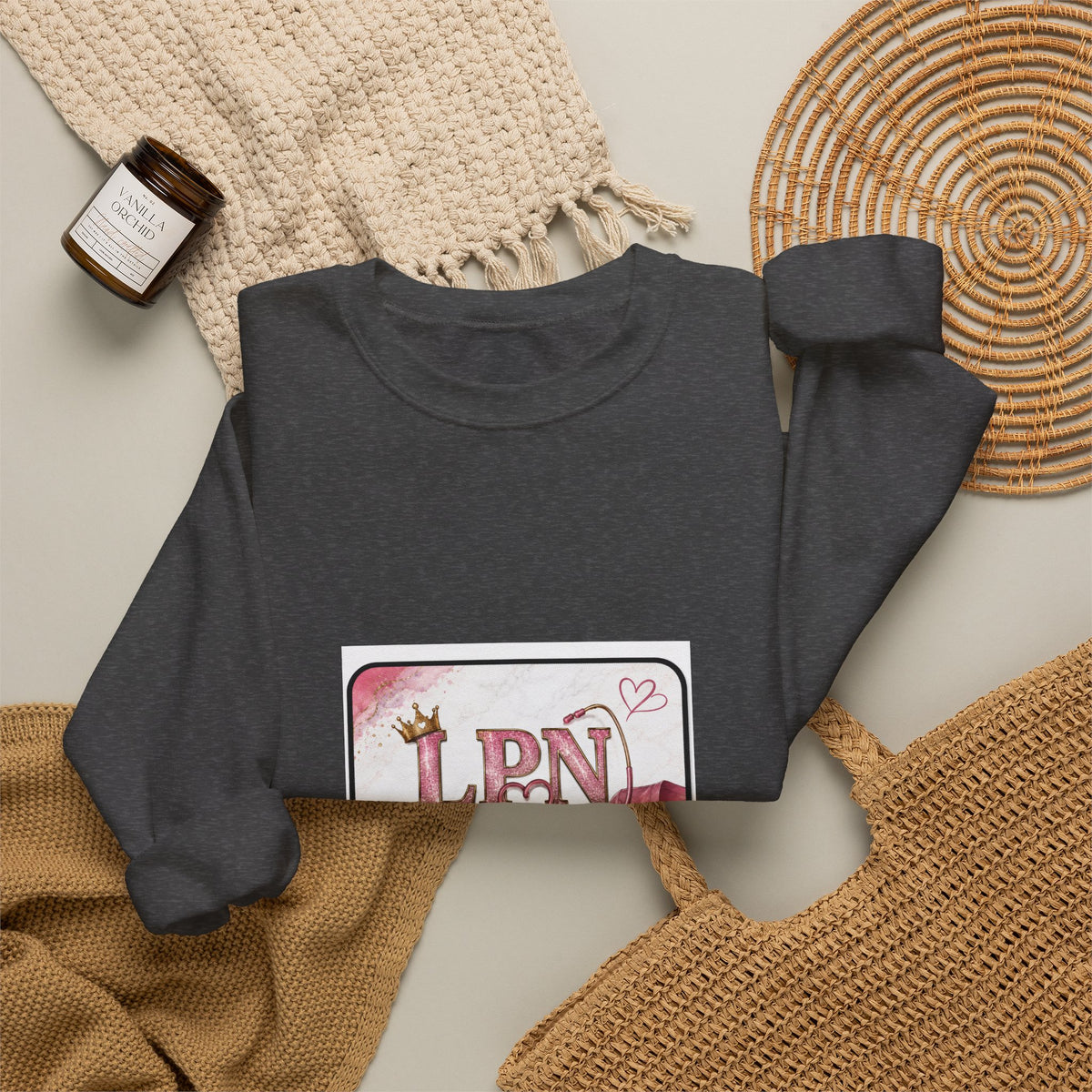 Crewneck Sweatshirt — Pink 'LPN' Nurse Pride Graphic