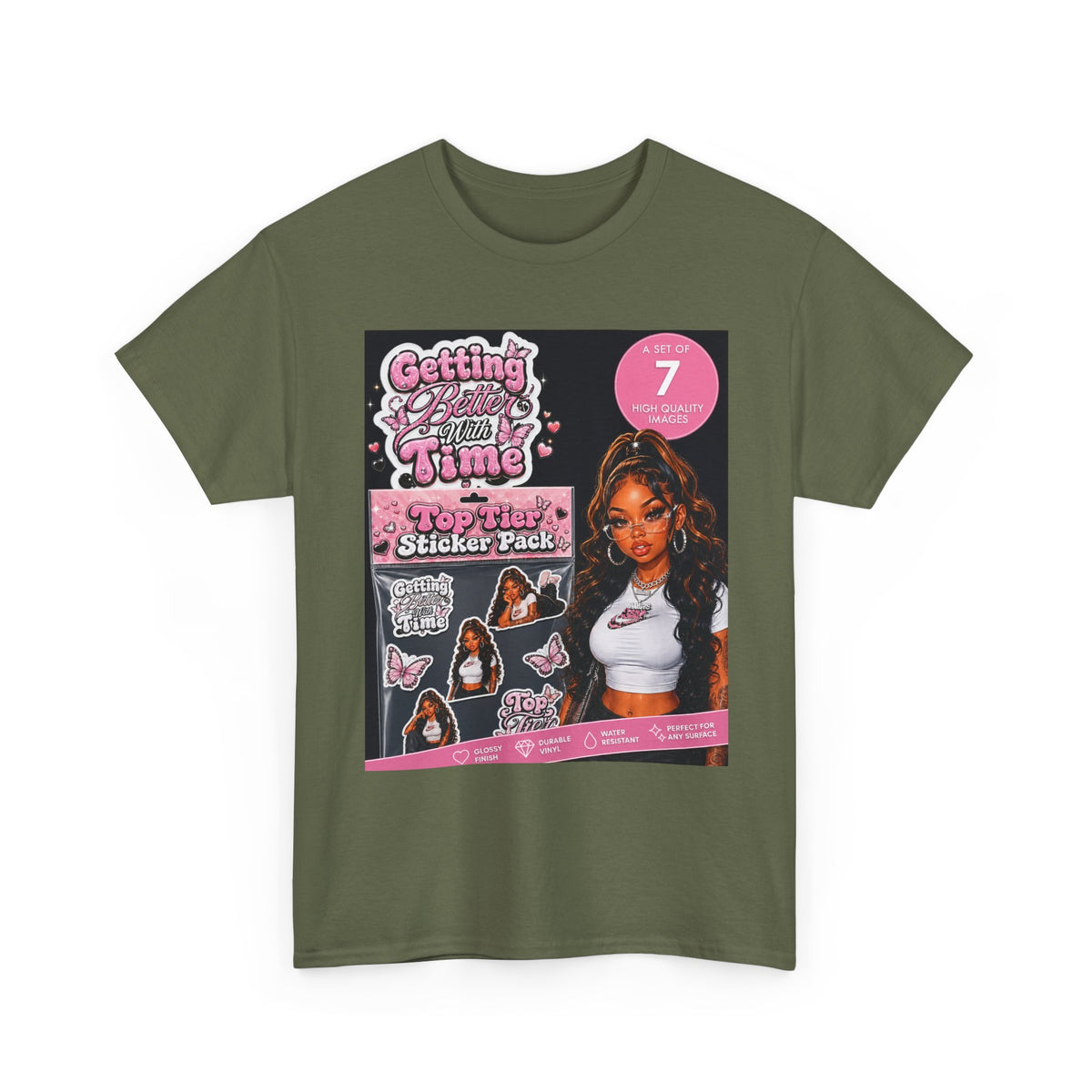 Getting That Glow Girl Sticker Pack Tee — Retro Pink Aesthetic Graphic Tee
