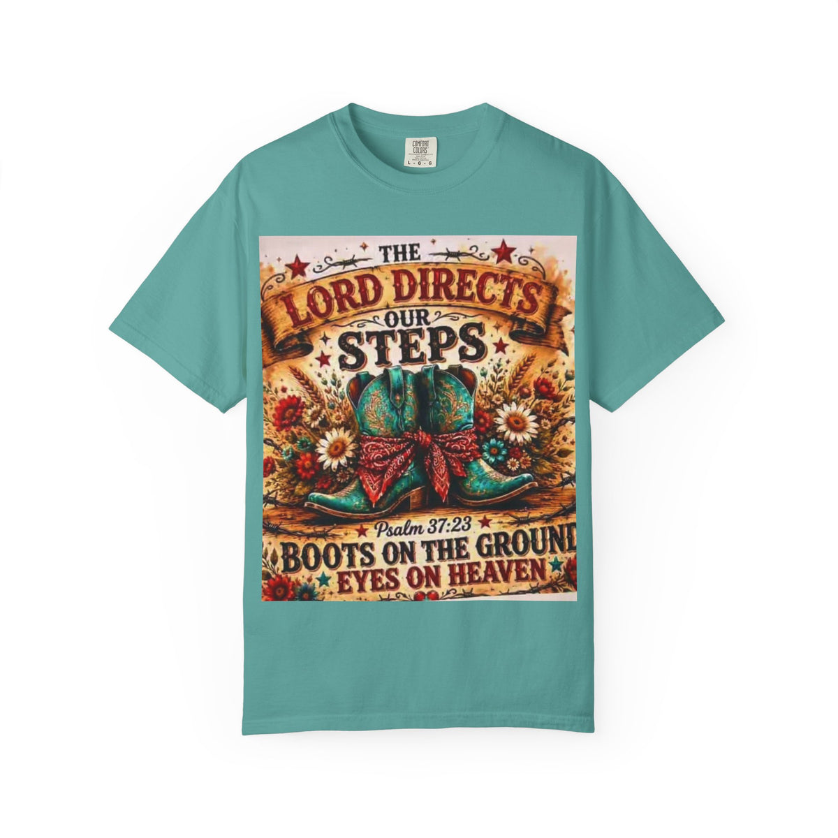 Christian Cowboy Boots T‑Shirt — “The Lord Directs Our Steps” Psalm 37:23 Inspirational Tee