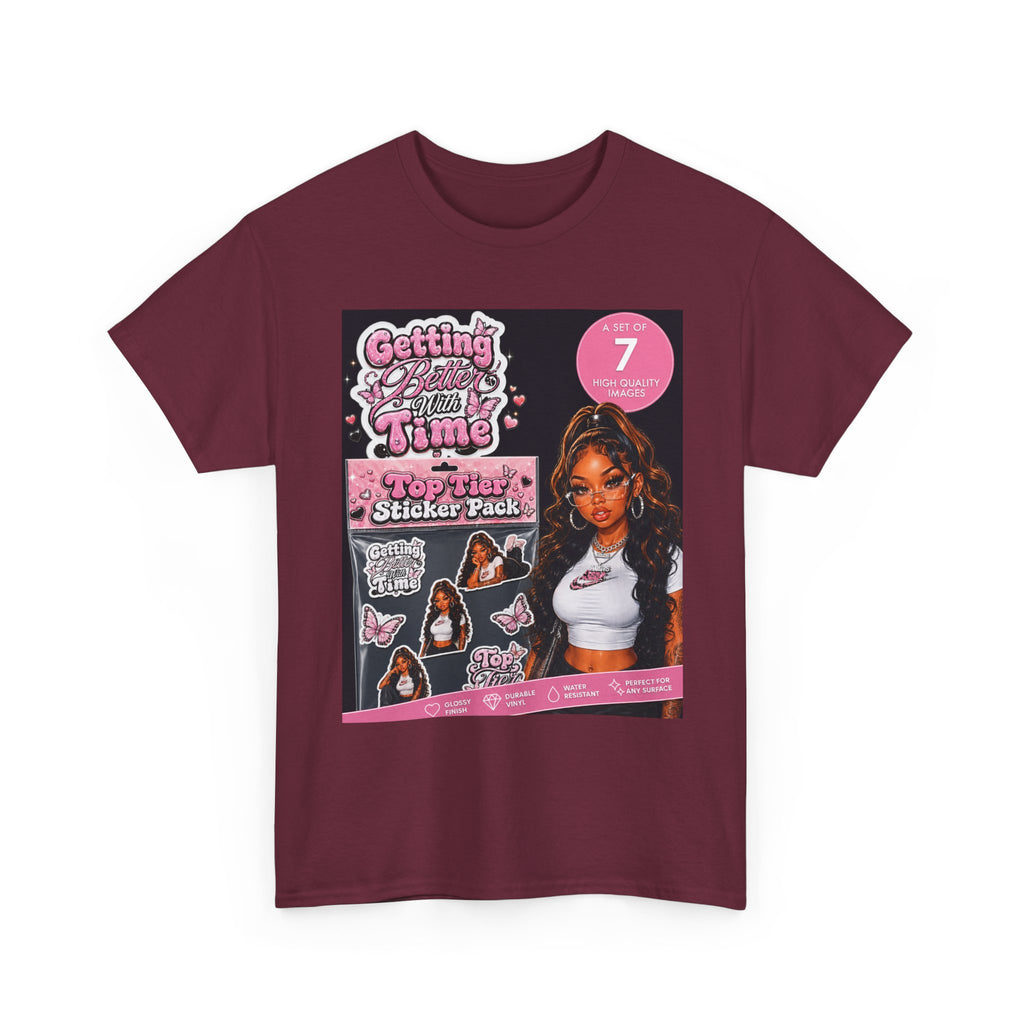 Getting That Glow Girl Sticker Pack Tee — Retro Pink Aesthetic Graphic Tee
